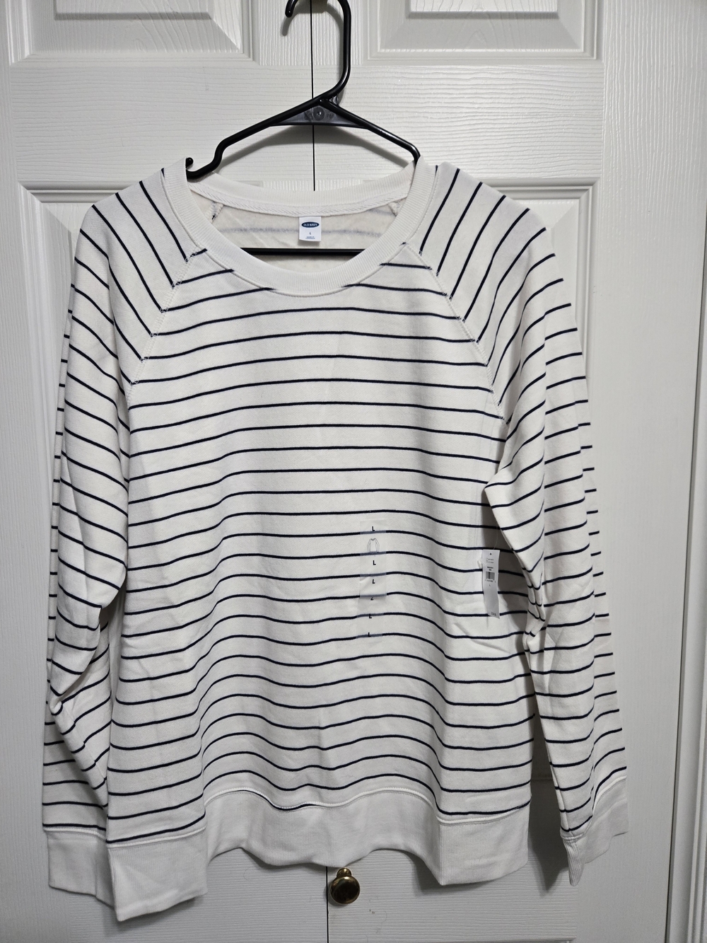 Old Navy White and Navy Striped Crewneck Sweatshirt